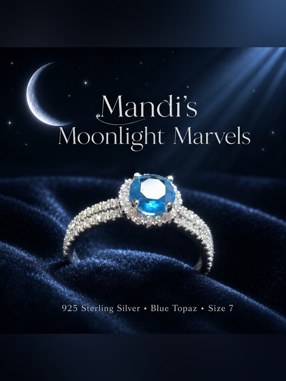 925 Sterling Silver Blue Topaz Ring Size 7